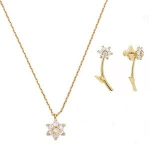 KATE SPADE • Gold Myosotis Crystal Clear Necklace Ear Jackets Earrings Set